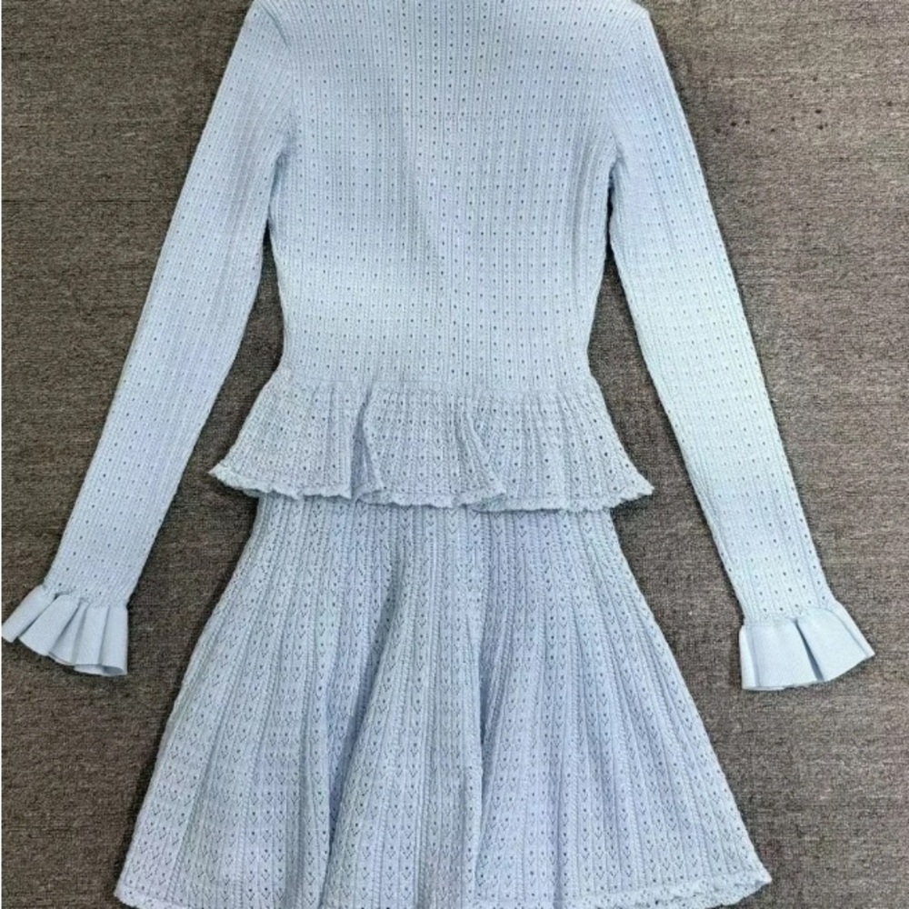 Self-portrait Blue Pointelle Knit Mini Dress - Picture 8 of 9